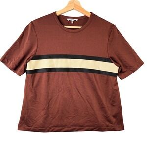 Ganni Dubois Polo Brown Striped Short Sleeve T-Shirt Size 36 Casual Top